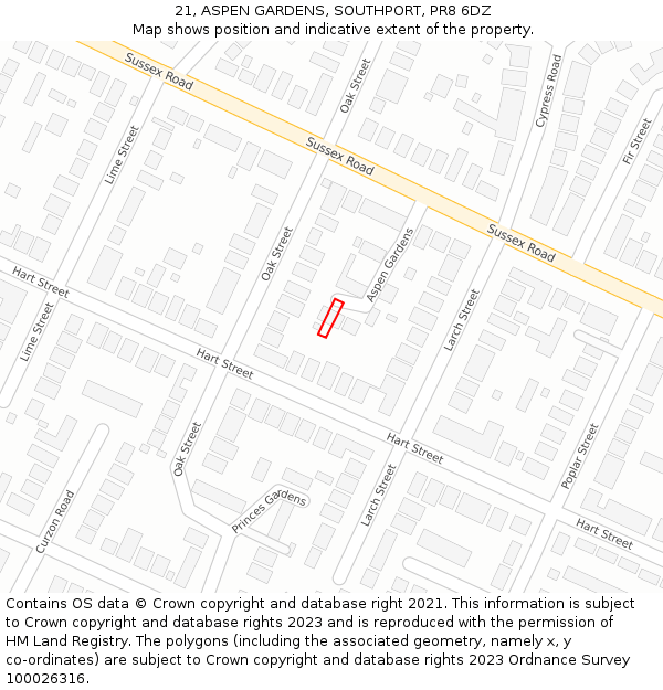 21, ASPEN GARDENS, SOUTHPORT, PR8 6DZ: Location map and indicative extent of plot