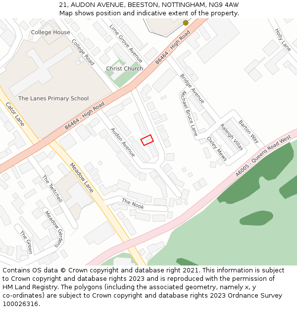 21, AUDON AVENUE, BEESTON, NOTTINGHAM, NG9 4AW: Location map and indicative extent of plot