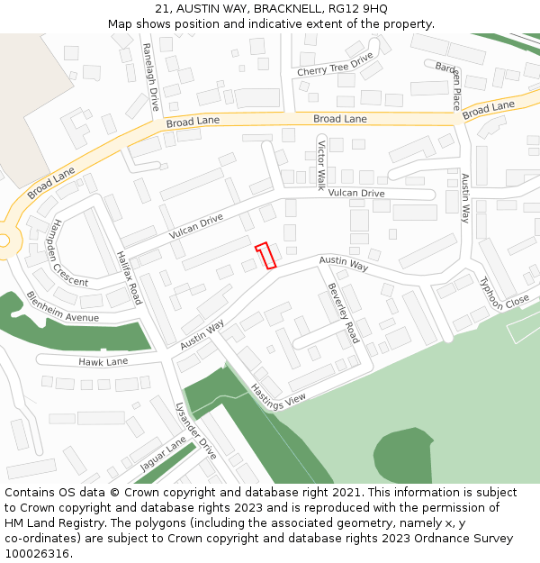 21, AUSTIN WAY, BRACKNELL, RG12 9HQ: Location map and indicative extent of plot