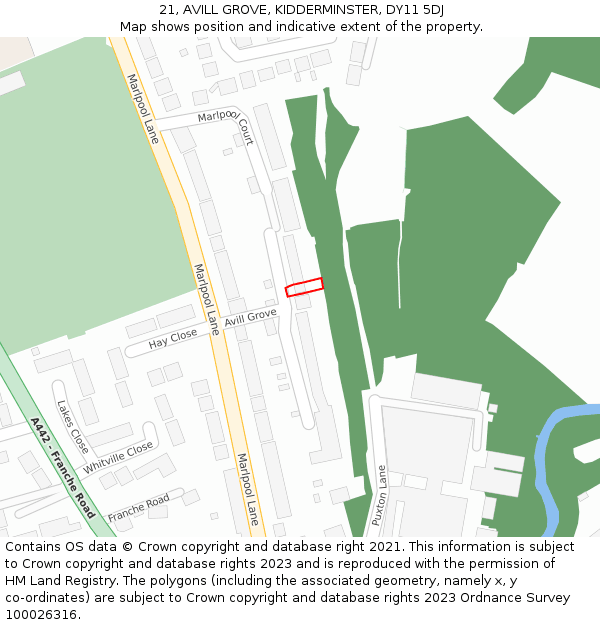 21, AVILL GROVE, KIDDERMINSTER, DY11 5DJ: Location map and indicative extent of plot