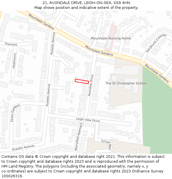 21, AVONDALE DRIVE, LEIGH-ON-SEA, SS9 4HN: Location map and indicative extent of plot