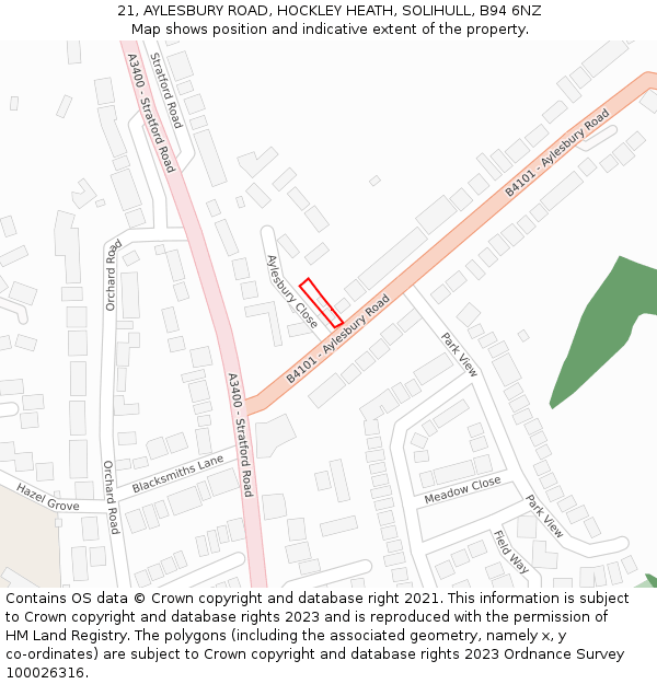 21, AYLESBURY ROAD, HOCKLEY HEATH, SOLIHULL, B94 6NZ: Location map and indicative extent of plot