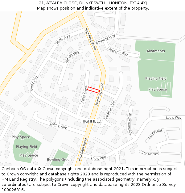 21, AZALEA CLOSE, DUNKESWELL, HONITON, EX14 4XJ: Location map and indicative extent of plot