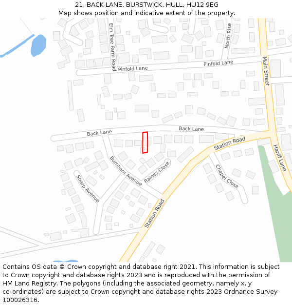 21, BACK LANE, BURSTWICK, HULL, HU12 9EG: Location map and indicative extent of plot