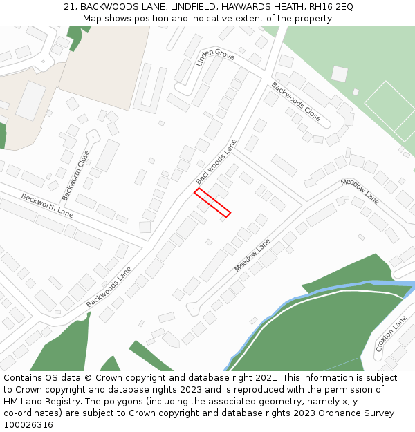 21, BACKWOODS LANE, LINDFIELD, HAYWARDS HEATH, RH16 2EQ: Location map and indicative extent of plot