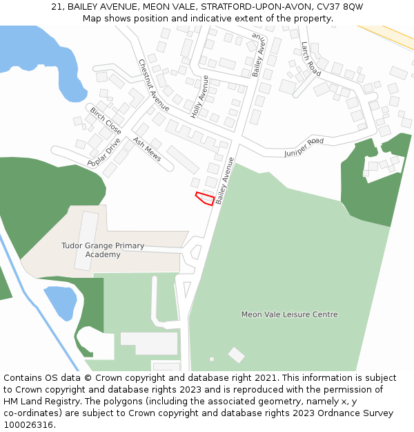 21, BAILEY AVENUE, MEON VALE, STRATFORD-UPON-AVON, CV37 8QW: Location map and indicative extent of plot