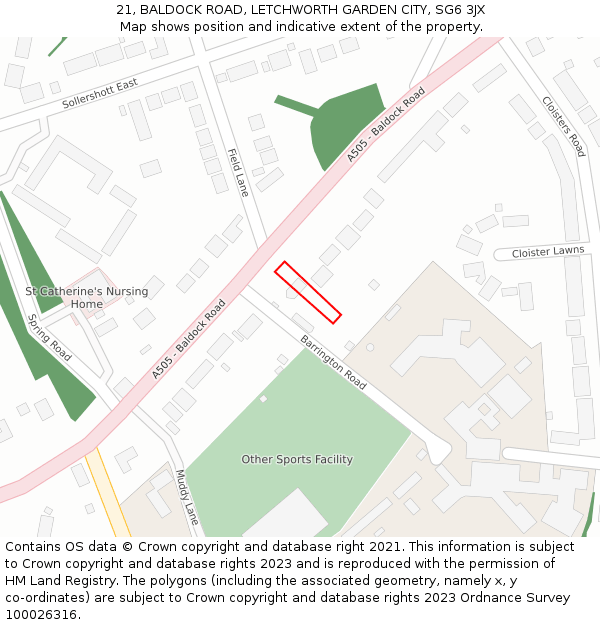 21, BALDOCK ROAD, LETCHWORTH GARDEN CITY, SG6 3JX: Location map and indicative extent of plot