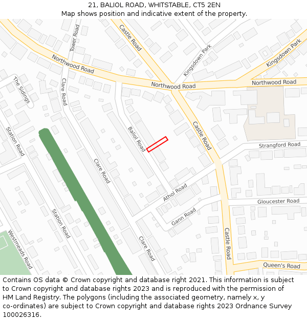 21, BALIOL ROAD, WHITSTABLE, CT5 2EN: Location map and indicative extent of plot