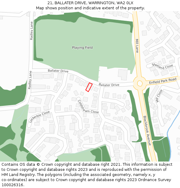 21, BALLATER DRIVE, WARRINGTON, WA2 0LX: Location map and indicative extent of plot