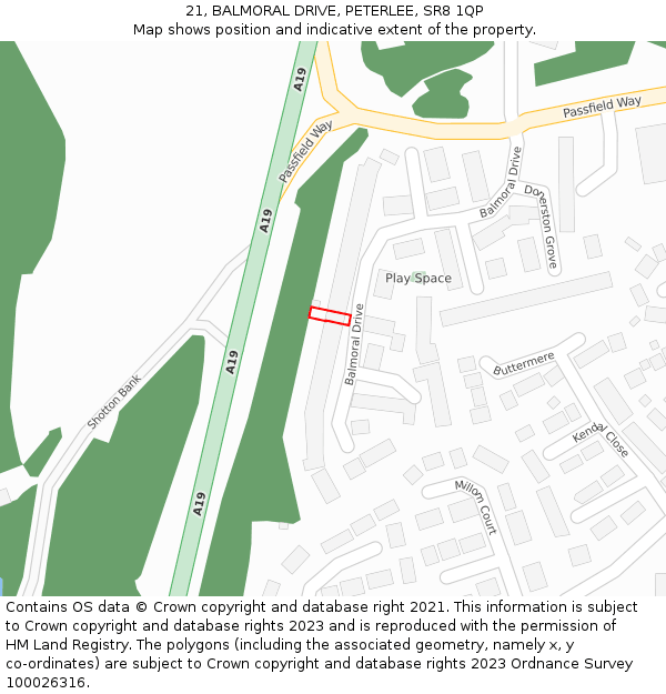 21, BALMORAL DRIVE, PETERLEE, SR8 1QP: Location map and indicative extent of plot