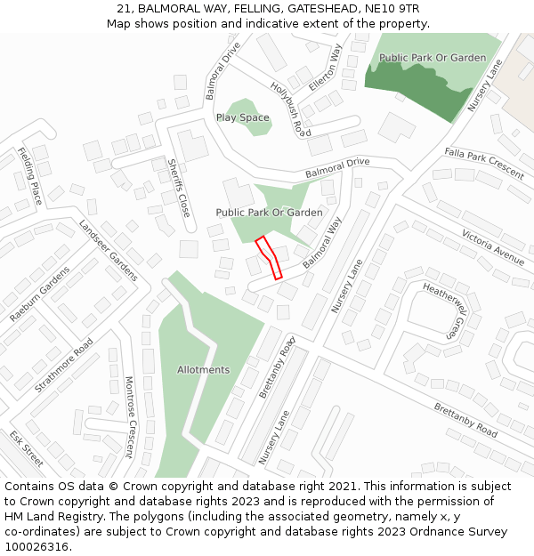 21, BALMORAL WAY, FELLING, GATESHEAD, NE10 9TR: Location map and indicative extent of plot