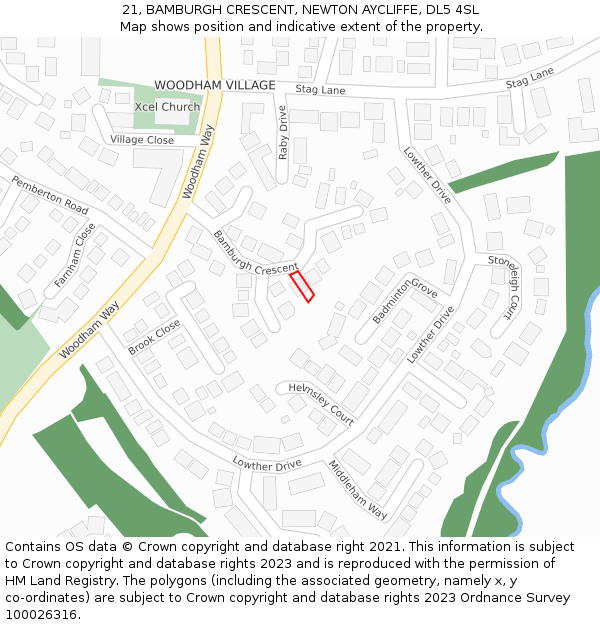 21, BAMBURGH CRESCENT, NEWTON AYCLIFFE, DL5 4SL: Location map and indicative extent of plot