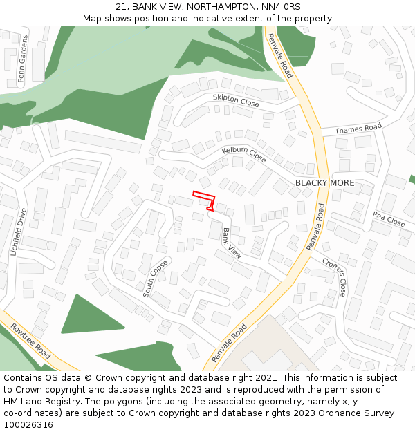 21, BANK VIEW, NORTHAMPTON, NN4 0RS: Location map and indicative extent of plot