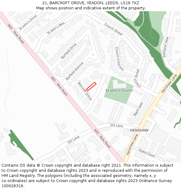 21, BARCROFT GROVE, YEADON, LEEDS, LS19 7XZ: Location map and indicative extent of plot