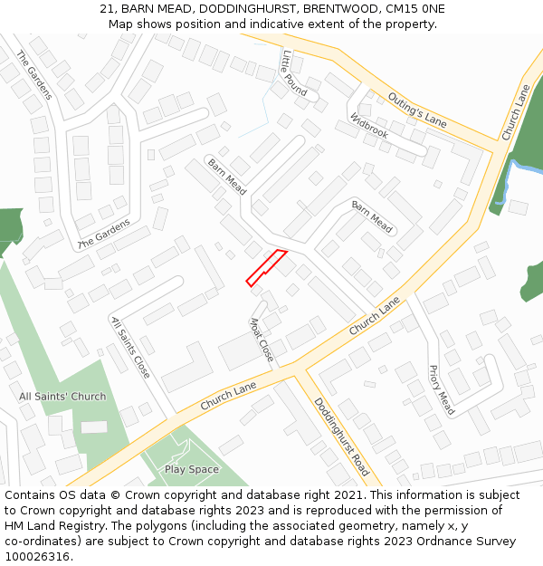 21, BARN MEAD, DODDINGHURST, BRENTWOOD, CM15 0NE: Location map and indicative extent of plot