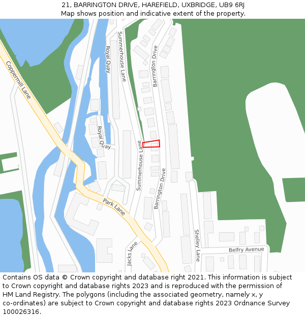 21, BARRINGTON DRIVE, HAREFIELD, UXBRIDGE, UB9 6RJ: Location map and indicative extent of plot
