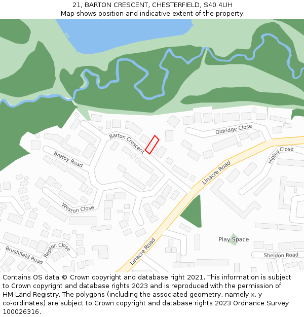 21, BARTON CRESCENT, CHESTERFIELD, S40 4UH: Location map and indicative extent of plot