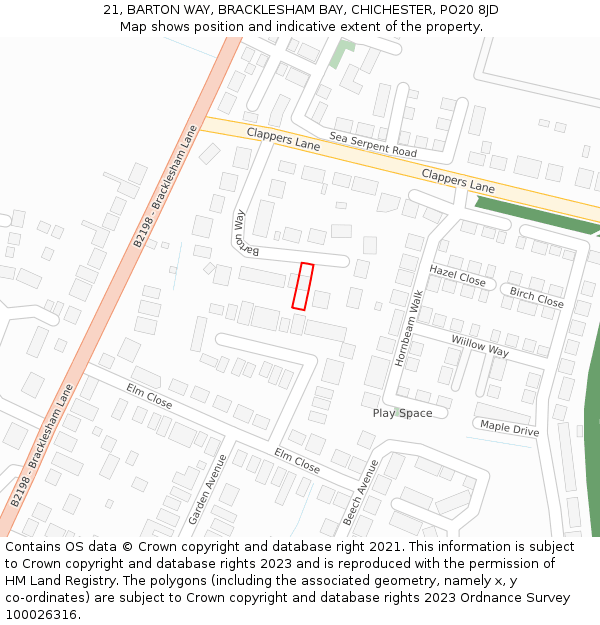 21, BARTON WAY, BRACKLESHAM BAY, CHICHESTER, PO20 8JD: Location map and indicative extent of plot