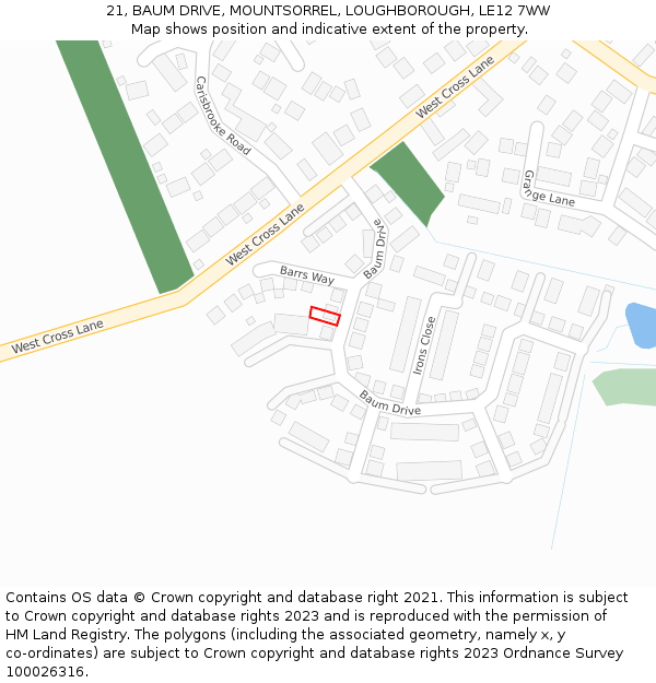 21, BAUM DRIVE, MOUNTSORREL, LOUGHBOROUGH, LE12 7WW: Location map and indicative extent of plot