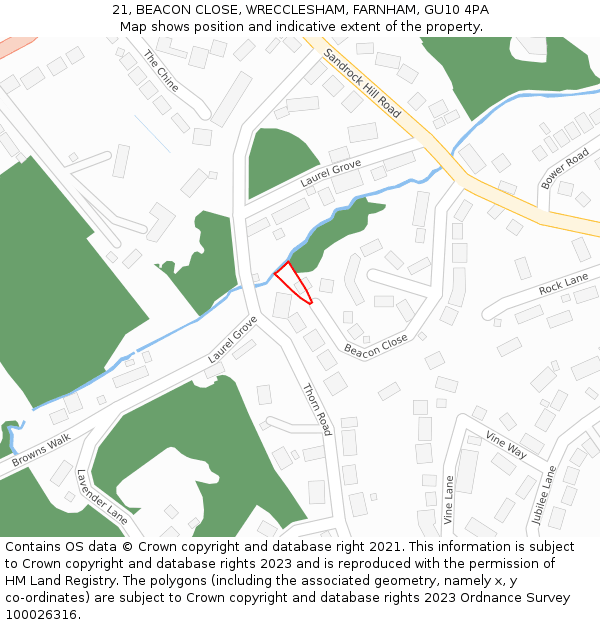 21, BEACON CLOSE, WRECCLESHAM, FARNHAM, GU10 4PA: Location map and indicative extent of plot