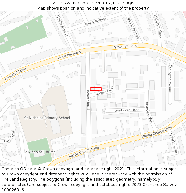 21, BEAVER ROAD, BEVERLEY, HU17 0QN: Location map and indicative extent of plot