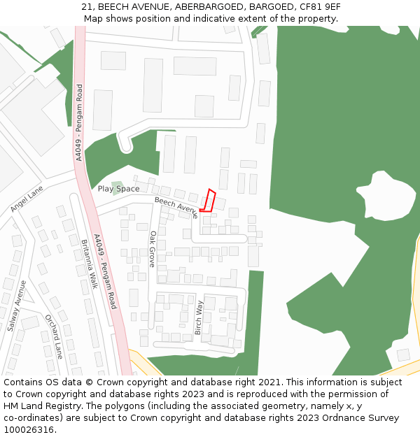 21, BEECH AVENUE, ABERBARGOED, BARGOED, CF81 9EF: Location map and indicative extent of plot