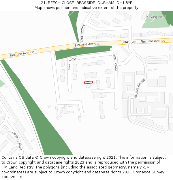 21, BEECH CLOSE, BRASSIDE, DURHAM, DH1 5YB: Location map and indicative extent of plot