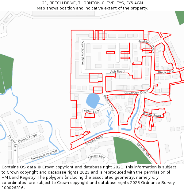 21, BEECH DRIVE, THORNTON-CLEVELEYS, FY5 4GN: Location map and indicative extent of plot