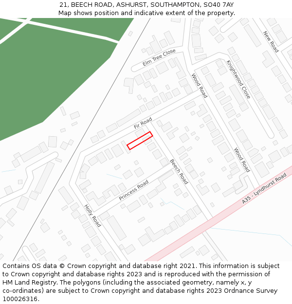 21, BEECH ROAD, ASHURST, SOUTHAMPTON, SO40 7AY: Location map and indicative extent of plot