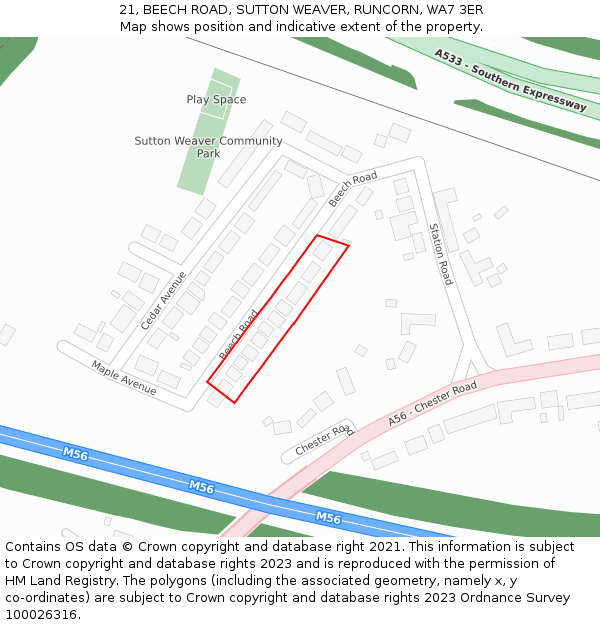 21, BEECH ROAD, SUTTON WEAVER, RUNCORN, WA7 3ER: Location map and indicative extent of plot