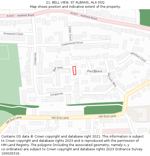 21, BELL VIEW, ST ALBANS, AL4 0SQ: Location map and indicative extent of plot