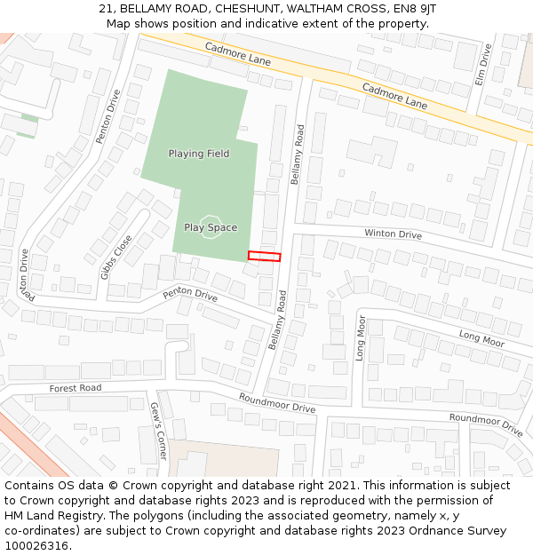 21, BELLAMY ROAD, CHESHUNT, WALTHAM CROSS, EN8 9JT: Location map and indicative extent of plot