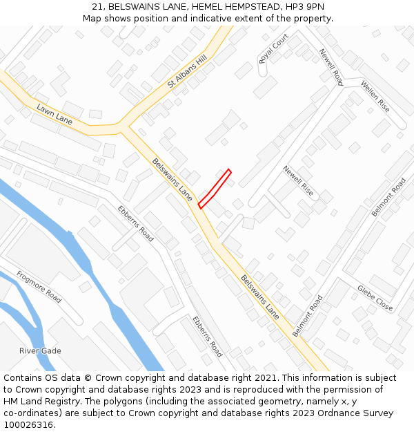 21, BELSWAINS LANE, HEMEL HEMPSTEAD, HP3 9PN: Location map and indicative extent of plot