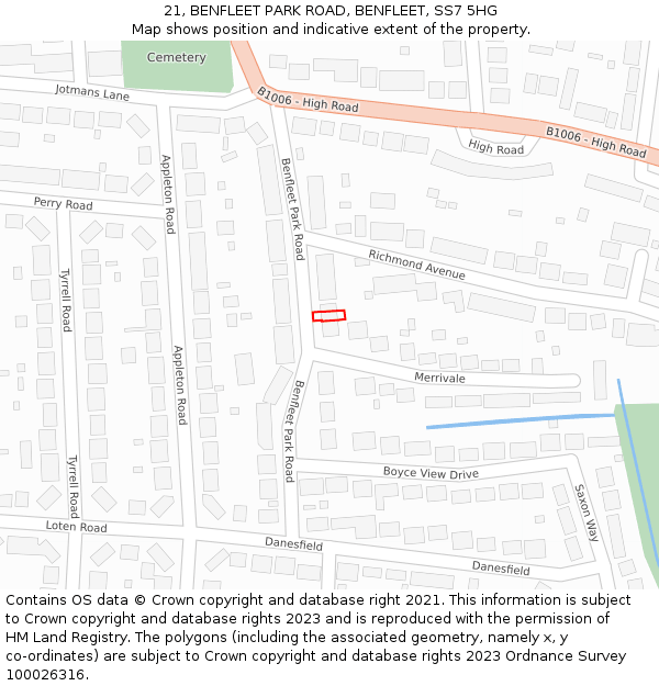 21, BENFLEET PARK ROAD, BENFLEET, SS7 5HG: Location map and indicative extent of plot