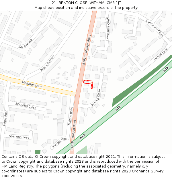 21, BENTON CLOSE, WITHAM, CM8 1JT: Location map and indicative extent of plot