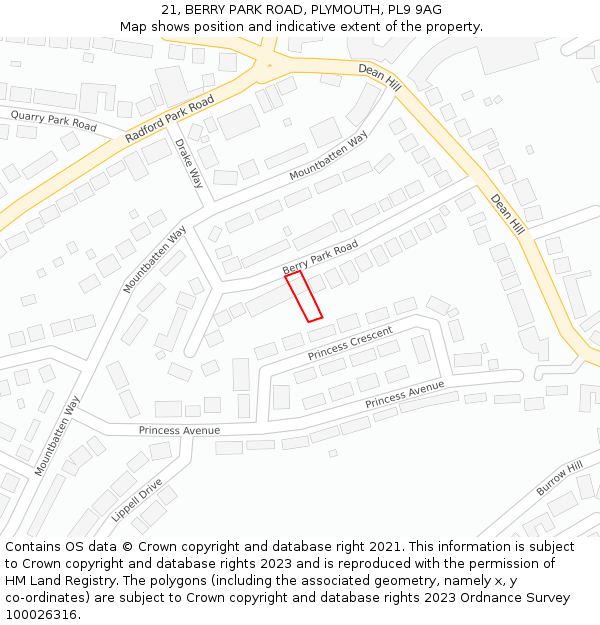 21, BERRY PARK ROAD, PLYMOUTH, PL9 9AG: Location map and indicative extent of plot