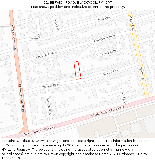 21, BERWICK ROAD, BLACKPOOL, FY4 2PT: Location map and indicative extent of plot