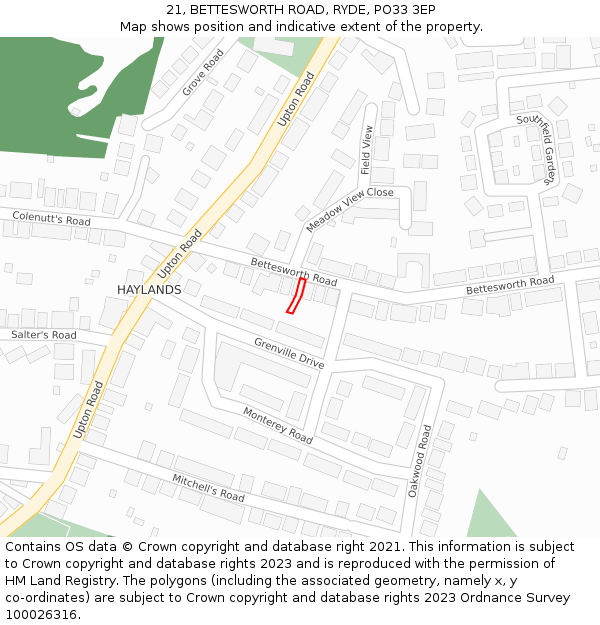 21, BETTESWORTH ROAD, RYDE, PO33 3EP: Location map and indicative extent of plot