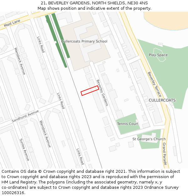 21, BEVERLEY GARDENS, NORTH SHIELDS, NE30 4NS: Location map and indicative extent of plot