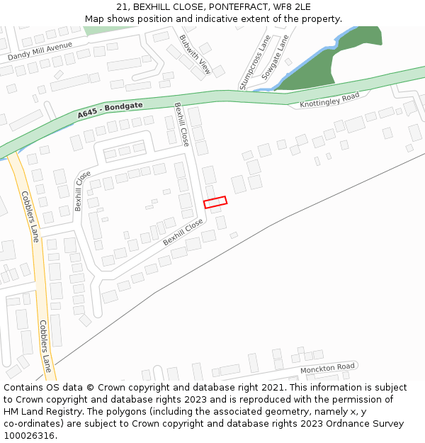 21, BEXHILL CLOSE, PONTEFRACT, WF8 2LE: Location map and indicative extent of plot