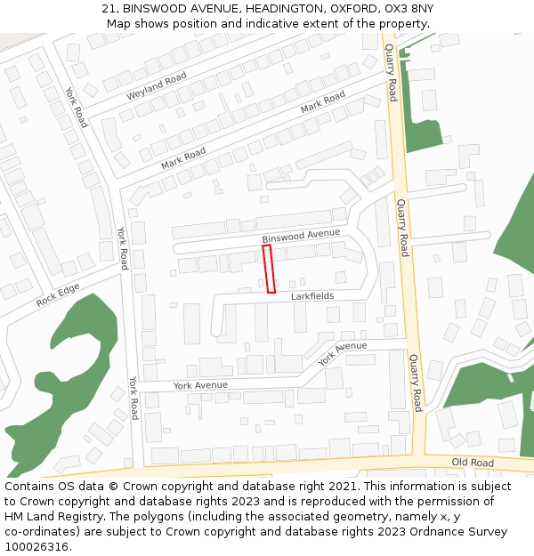 21, BINSWOOD AVENUE, HEADINGTON, OXFORD, OX3 8NY: Location map and indicative extent of plot