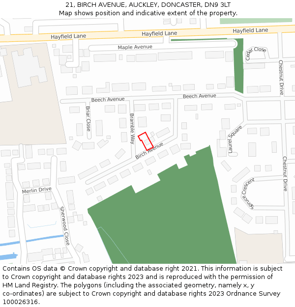 21, BIRCH AVENUE, AUCKLEY, DONCASTER, DN9 3LT: Location map and indicative extent of plot