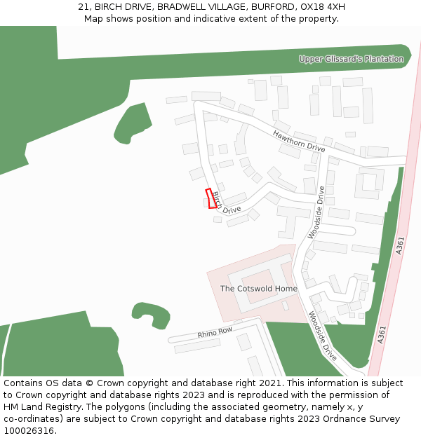 21, BIRCH DRIVE, BRADWELL VILLAGE, BURFORD, OX18 4XH: Location map and indicative extent of plot