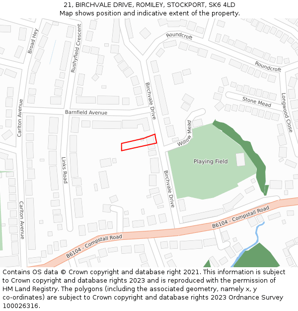 21, BIRCHVALE DRIVE, ROMILEY, STOCKPORT, SK6 4LD: Location map and indicative extent of plot