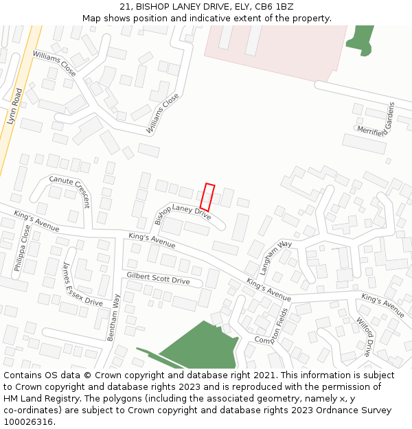 21, BISHOP LANEY DRIVE, ELY, CB6 1BZ: Location map and indicative extent of plot