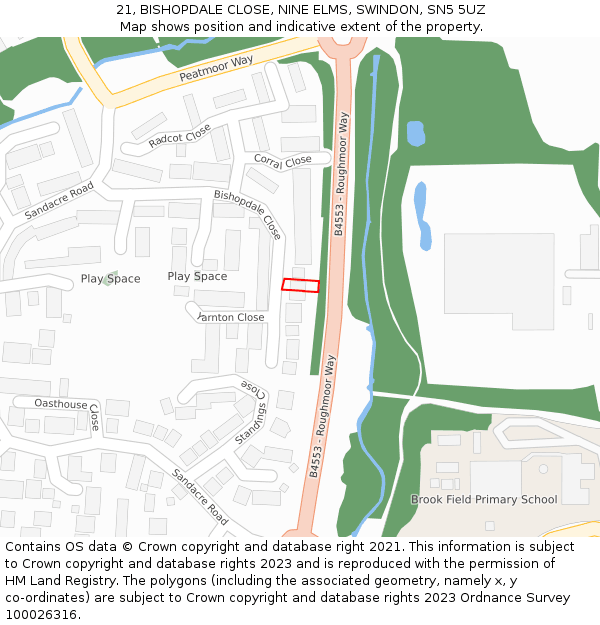 21, BISHOPDALE CLOSE, NINE ELMS, SWINDON, SN5 5UZ: Location map and indicative extent of plot