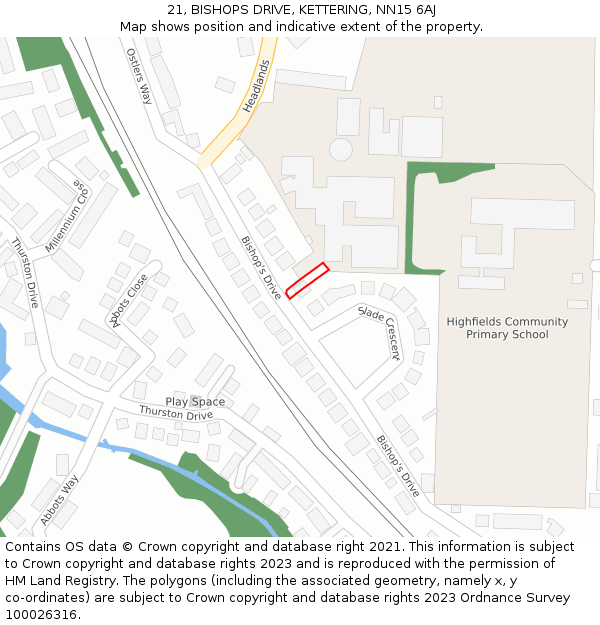 21, BISHOPS DRIVE, KETTERING, NN15 6AJ: Location map and indicative extent of plot