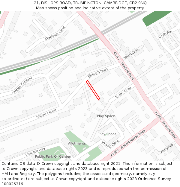 21, BISHOPS ROAD, TRUMPINGTON, CAMBRIDGE, CB2 9NQ: Location map and indicative extent of plot