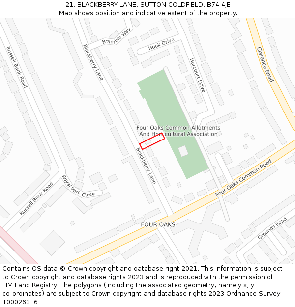 21, BLACKBERRY LANE, SUTTON COLDFIELD, B74 4JE: Location map and indicative extent of plot