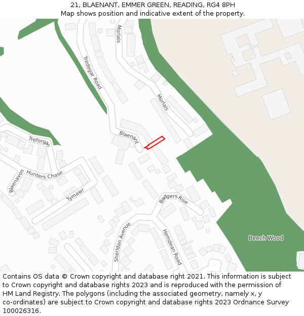 21, BLAENANT, EMMER GREEN, READING, RG4 8PH: Location map and indicative extent of plot